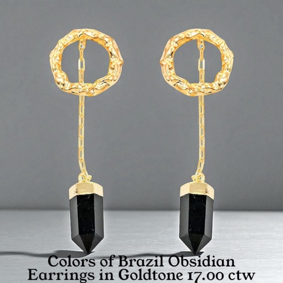 Jewelry - Colors of Brazil Obsidian Earrings in Goldtone 17.00 ctw